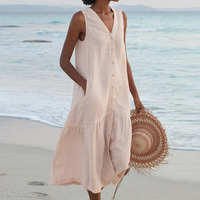 Lyra | Damen Sommerkleid V-Ausschnitt Leicht Feminin Romantic Casual in Khaki