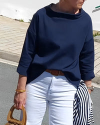 Damenbluse mit Wasserfallkragen 3/4-Arm in Marineblau