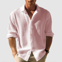 Kai | Herren Sommer Langarmhemd Knopfleiste Leicht Casual Modern in Rosa