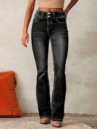 Greta | Damen High Waist Jeans Weites Bein Trend Modern Denim in Schwarz