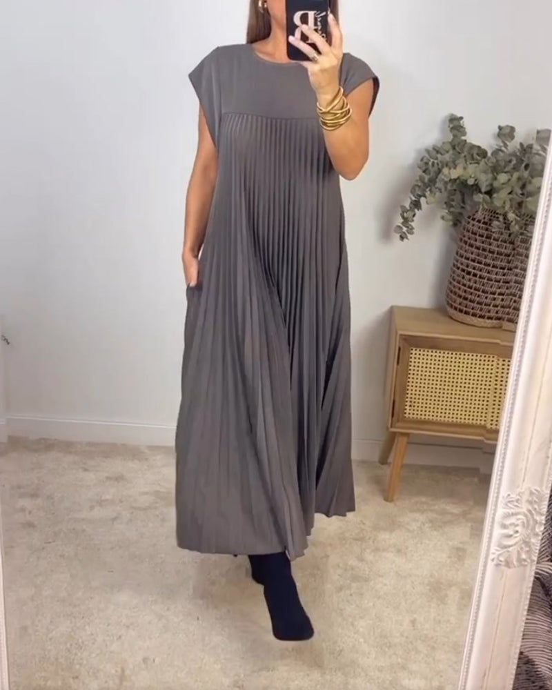 Damen Sommerkleid mit Rundhalsausschnitt und Falten