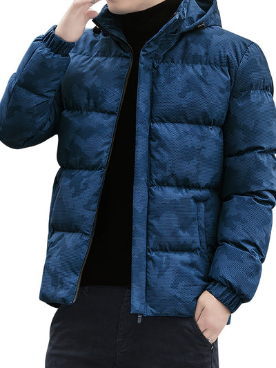 Warme Baumwoll-Steppjacke im Camouflage-Stil mit abnehmbarer Kapuze für Herren | Ideal für den Winter