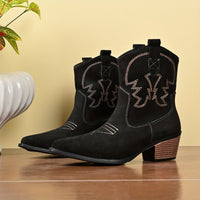 Fable | Damen Westernstiefel für breite Waden mit Stickerei in Schwarz