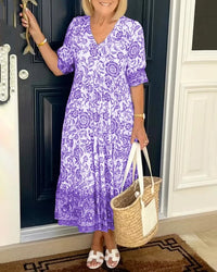 Meike | Damen Bohemian Kleid V-Ausschnitt Boho Romantic Sommer in Lila