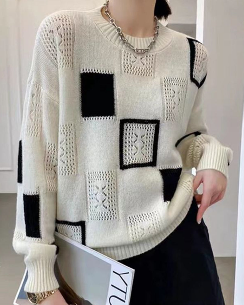 Warmer Baumwollpullover mit Blockfarben für Damen | Ideal für den Winter