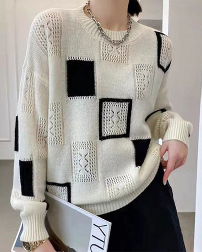 Warmer Baumwollpullover mit Blockfarben für Damen | Ideal für den Winter
