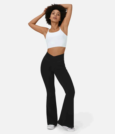 Damen-Hochtaillierte Retro-Flare-Hose mit Überkreuzbund