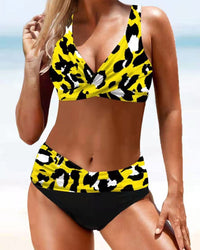 Samantha – Hohe Taille bunter Bikini Badeanzug in Leopard