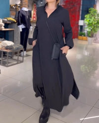 HELENA™ | LANGES WEITES KLEID MIT SEITLICHEN SCHLITZEN in SCHWARZ