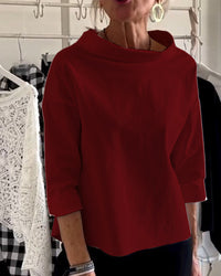 Damenbluse mit Wasserfallkragen 3/4-Arm in Bordeaux