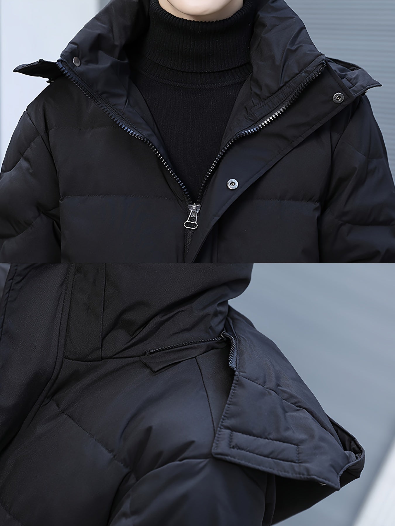 Casual langer warmer Wintermantel in Schwarz mit Polsterung für Herren | Ideal für den Winter