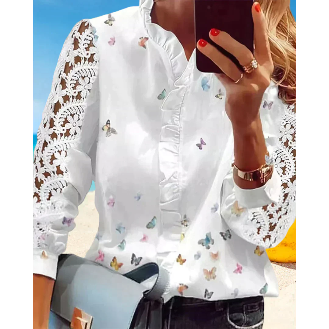 Aranza® | Verspielte Bluse mit Schmetterlingsärmeln und V-Ausschnitt