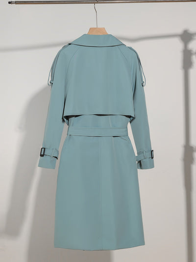 Latina | Damen Langer Doppelknopf-Trenchcoat mit Taillengürtel – Elegante Passform