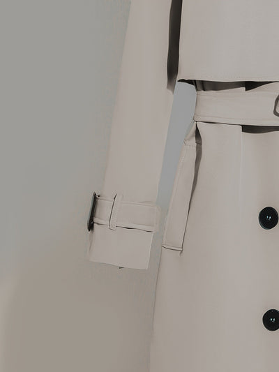 Latina | Damen Langer Doppelknopf-Trenchcoat mit Taillengürtel – Elegante Passform