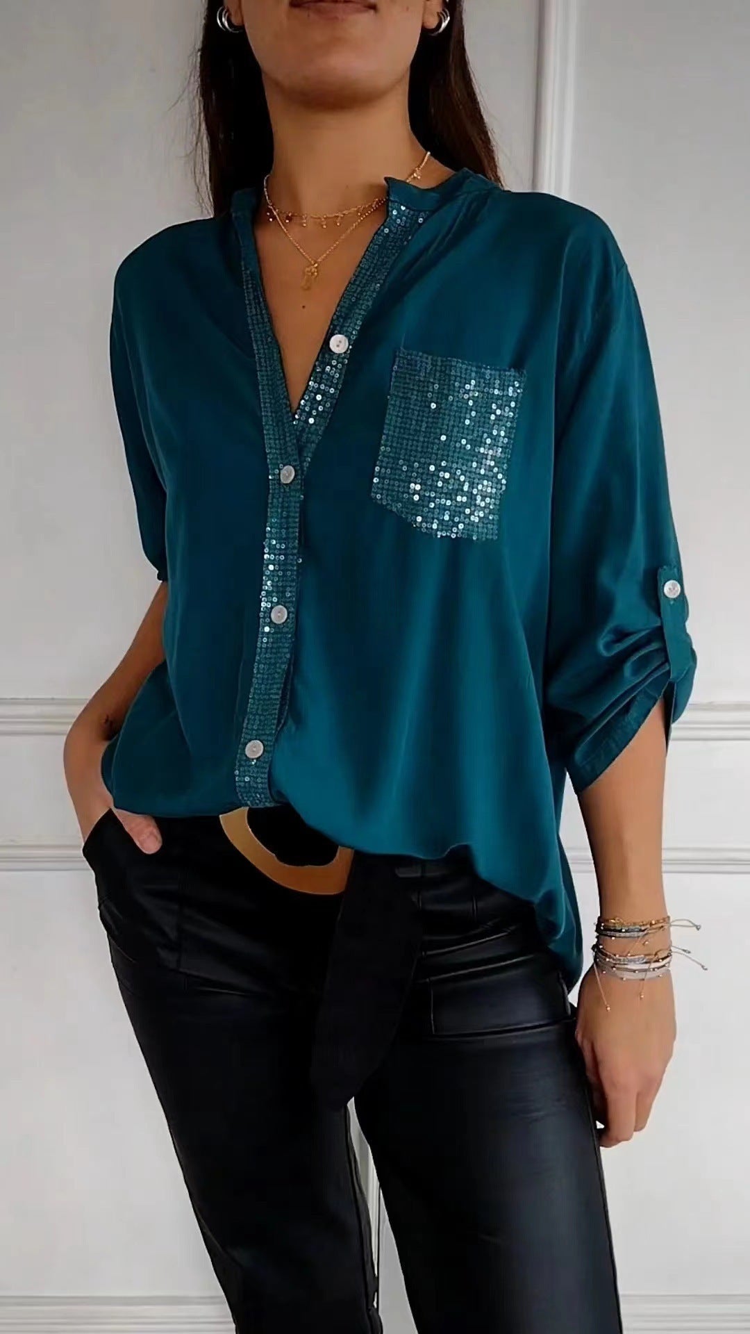 Bubnash® | Glitzerbluse mit Paillettentasche