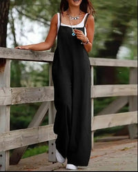 Elfriede | Damen Leinenjumpsuit Latzhose Wide-Leg-Pants Träger Hosenanzug in 8