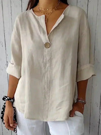 Sabrina | Damen Bluse Entspannt V-Ausschnitt Casual Komfort Feminin in Beige