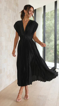 Clara | Damen Seidenkleid Luxuriös Fließend Elegant Festlich Satin in Schwarz