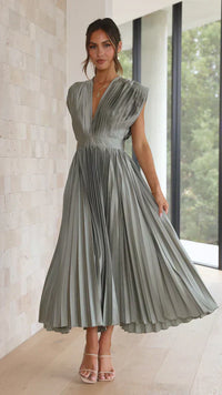 Clara | Damen Seidenkleid Luxuriös Fließend Elegant Festlich Satin in Grau