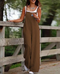 Elfriede | Damen Leinenjumpsuit Latzhose Wide-Leg-Pants Träger Hosenanzug in 1