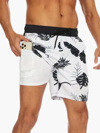 Herren-Badeshorts mit Kompressions- und schnell trocknendem Stoff in Monochrome Flora