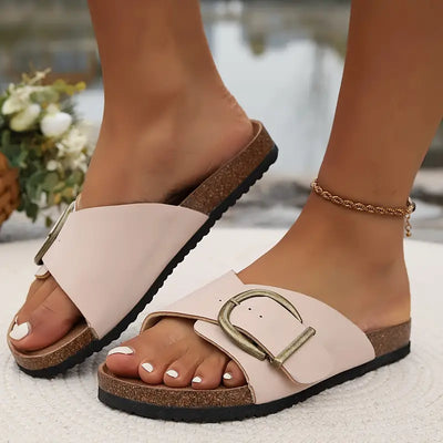 Damen Sommerschlupfsandalen mit Korkfußbett