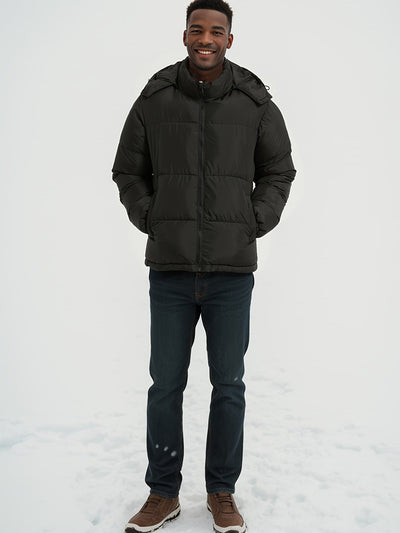 Lässiger Einfarbiger Kapuzen-Daunenparka mit Reissverschluss für Herren | Ideal für den Winter