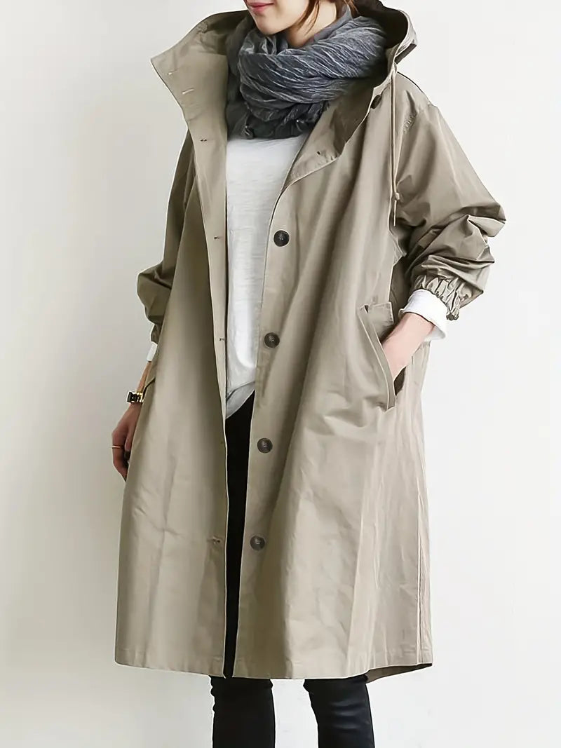 Stylische Taillierte Regenjacke mit Knöpfen und Kapuze für Damen | Ideal für den Winter