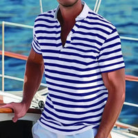 Retro gestreiftes Poloshirt für Männer in Marineblau