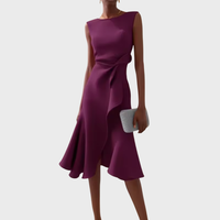 Beatrice | Damen Midikleid Drapiert Asymmetrisch Modern Elegant Festlich in Lila