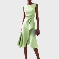 Aurélie | Damen Ärmelloses Midikleid Drapiert Asymmetrisch Elegant Modern in Hellgrün