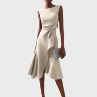 Aurélie | Damen Ärmelloses Midikleid Drapiert Asymmetrisch Elegant Modern in Creme