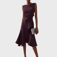 Aurélie | Damen Ärmelloses Midikleid Drapiert Asymmetrisch Elegant Modern in Dunkellila