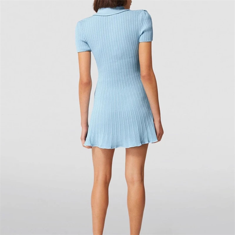 Pipay | Gebreite Kleid mit Kurzen Ärmeln, Polokragen und Schlanker Passform