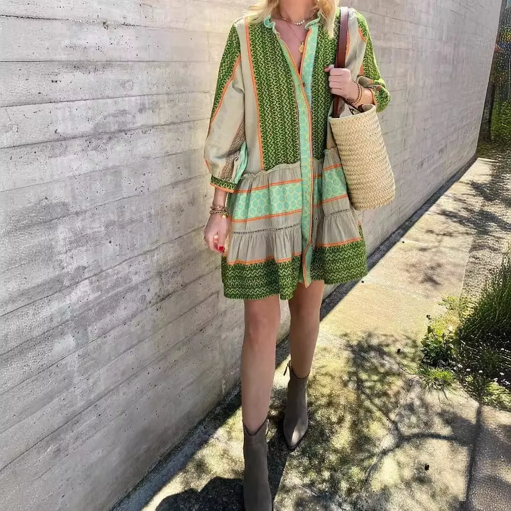 Marien | Leinen-Kleid mit Print für Frühling und Herbst