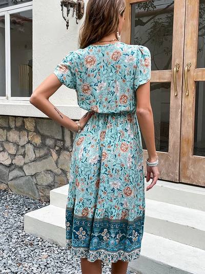 Reliza | Boho Midi-Sommerkleid mit Blumenprint