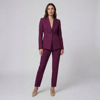 Delphine | Damen Hosenanzug Einknopf Blazer Tailliert Elegant Business in Weinrot