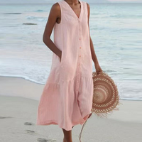 Lyra | Damen Sommerkleid V-Ausschnitt Leicht Feminin Romantic Casual in Rosa