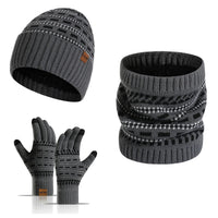 3-teiliges Winterset mit Mütze, Handschuhen und Schal in Dunkelgrau