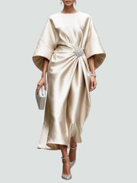 Martina | Damen Elegantes Drapiertes Maxi Kleid Mit Brosche in Khaki