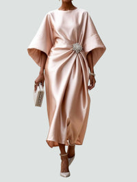 Martina | Damen Elegantes Drapiertes Maxi Kleid Mit Brosche in Beige