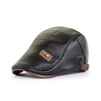 Retro Herren Lederbarett mit verstellbarem Band in Schwarz