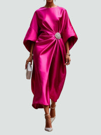 Martina | Damen Elegantes Drapiertes Maxi Kleid Mit Brosche in Rosa