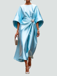 Martina | Damen Elegantes Drapiertes Maxi Kleid Mit Brosche in Türkis
