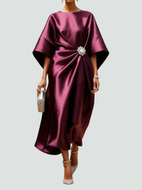 Martina | Damen Elegantes Drapiertes Maxi Kleid Mit Brosche in Rot