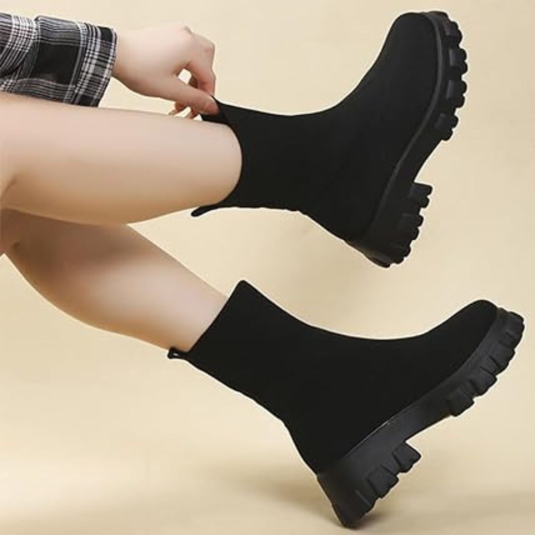 Lässige Strick- und Vegan Leder Stiefeletten für Damen | Ideal für das tägliche Tragen
