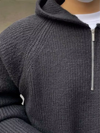 CAELAN – Der elegante strick-hoodie mit halbem zipper in Grau