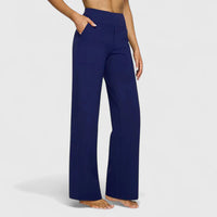 Nadine | Damen Lounge Hose Weit Stretchbund Komfort Casual Zuhause in Blau