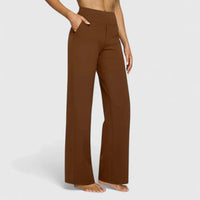 Nadine | Damen Lounge Hose Weit Stretchbund Komfort Casual Zuhause in Braun