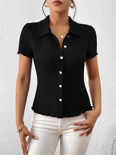 Brunty® | Schwarze Bluse mit herzförmigen Knöpfen für Damen